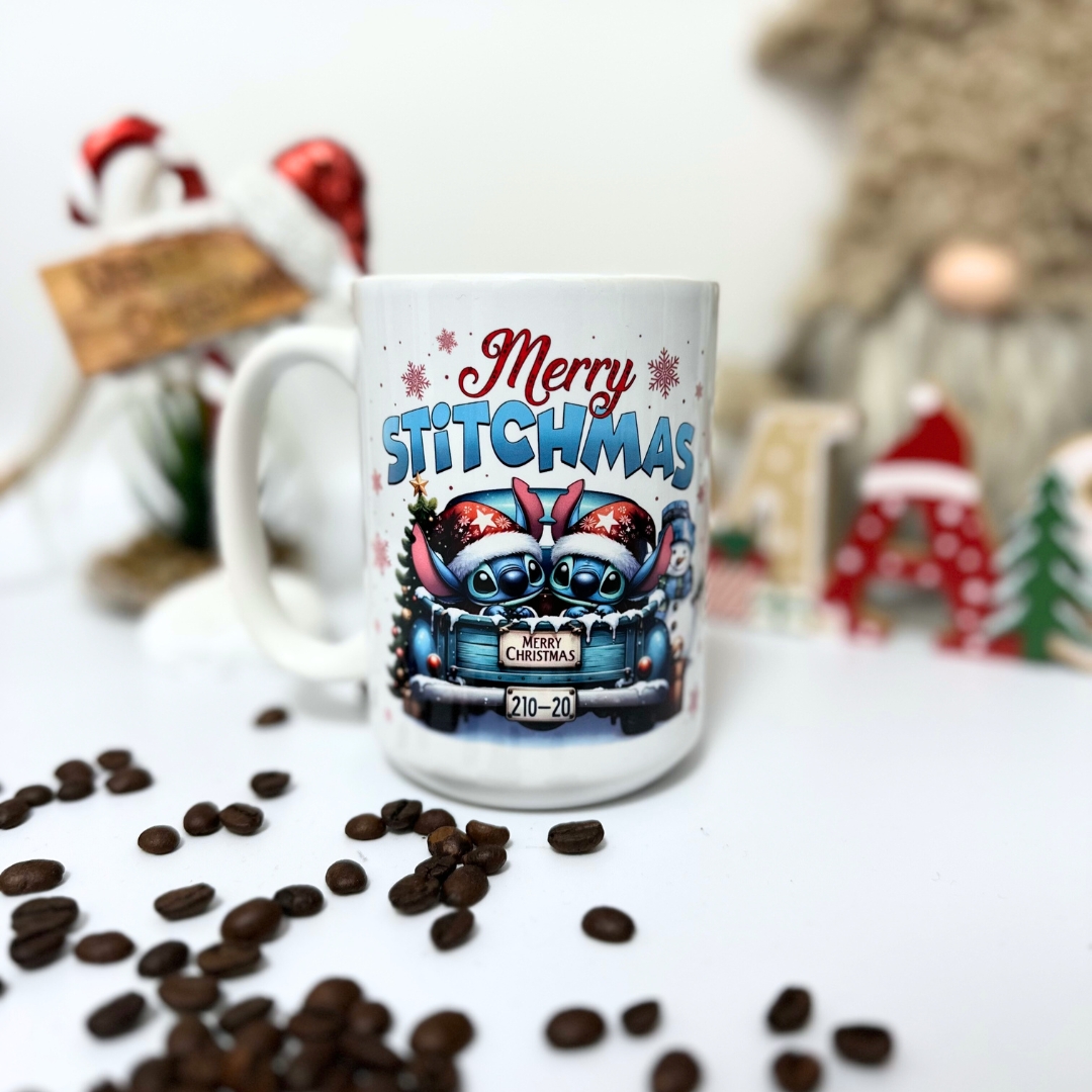 śmieszny kubek na święta merry stitchmas