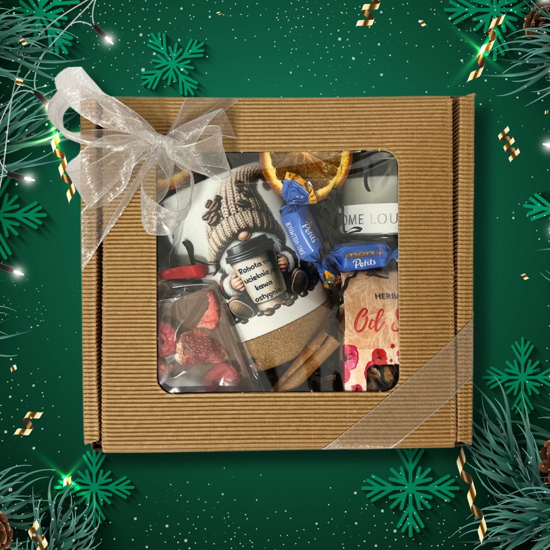 Zestaw prezentowy z kubkiem robota nie ucieknie na korku