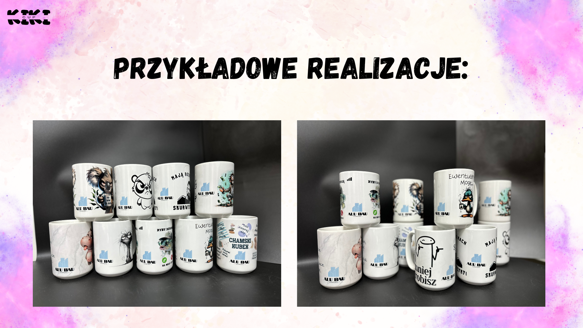 przykładowe realizacje kubków z logo dla firm