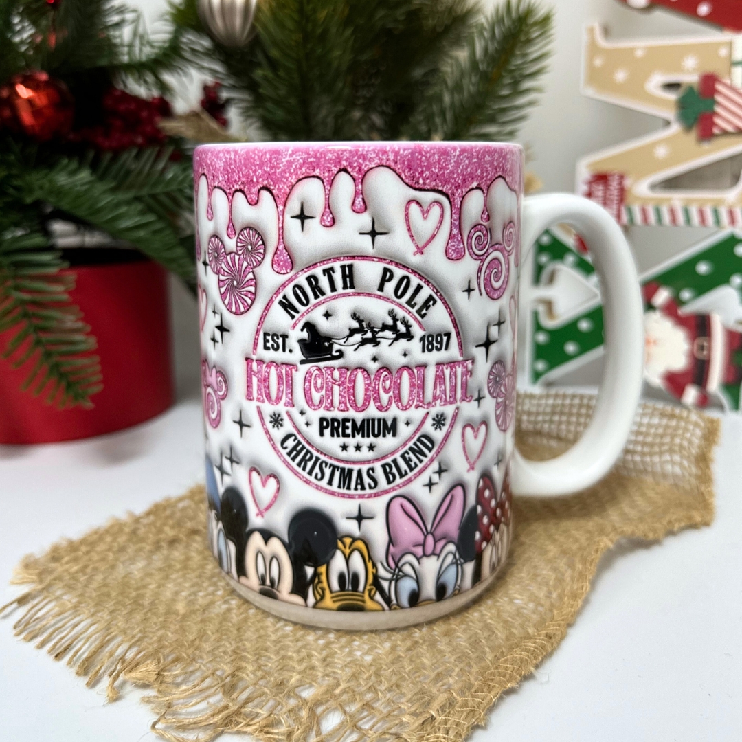 Kubek hot chocolate z myszką i postaciami różowy