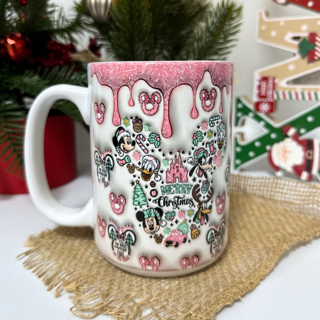 Kubek marry christmas różowy z efektem 3d