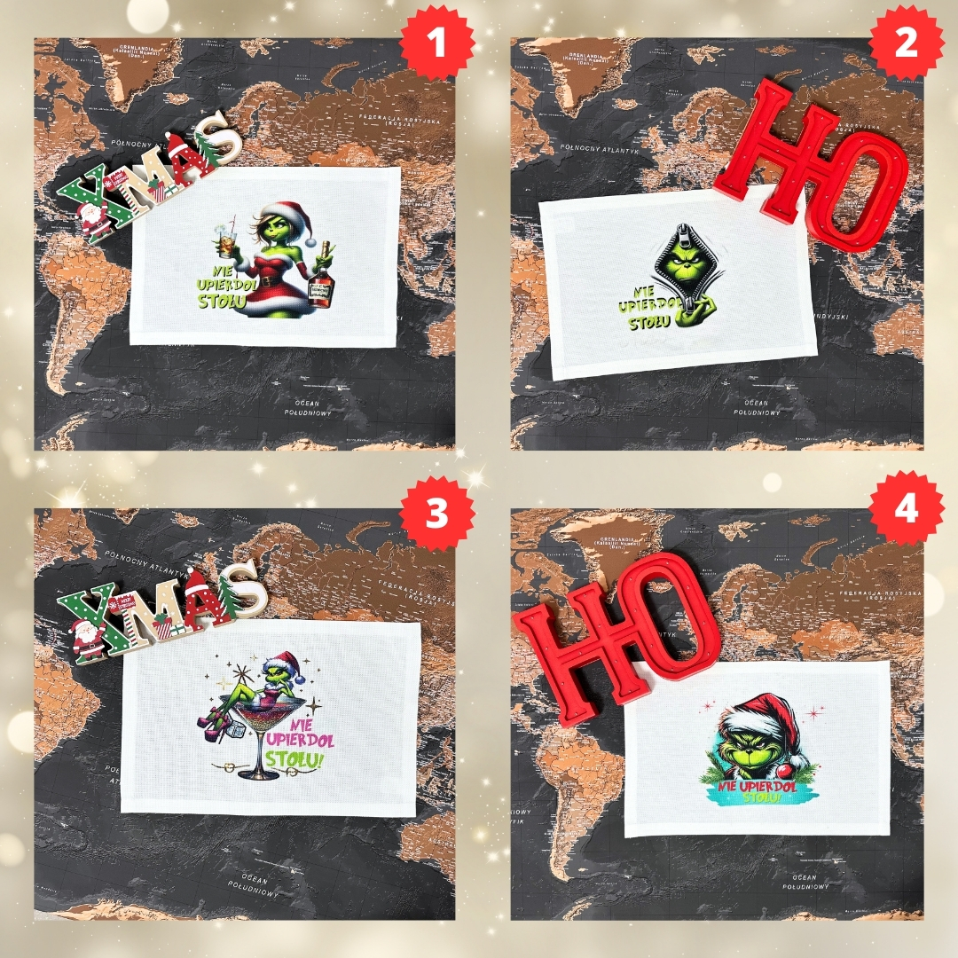 Podkładki pod talerze świąteczne wzory z grinczem