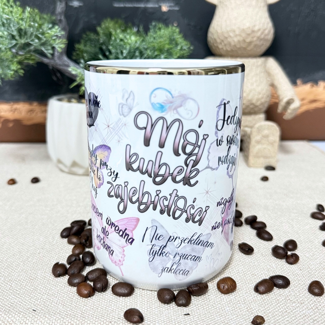 Mój kubek zajebistości z motylkami ze złotym rantem