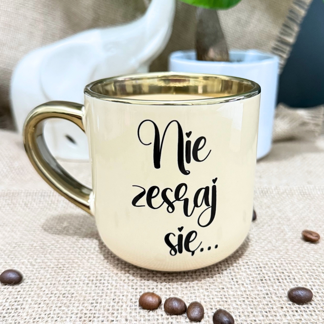 Kubek elegant nie zesraj się kremowy na prezent