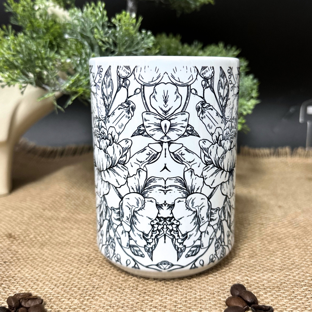 Kubek kwiaty i żołędzie