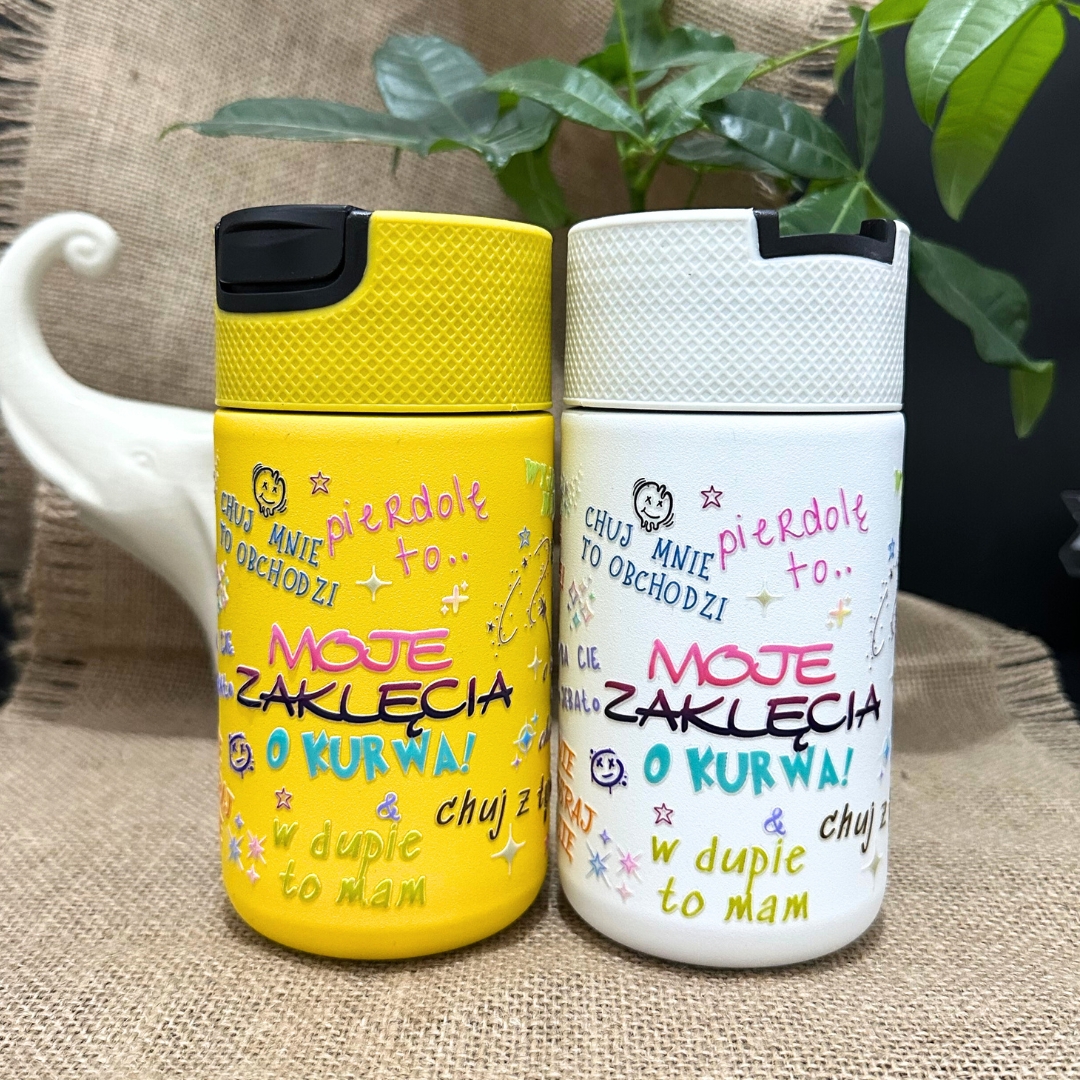 Kubki termiczne moje zaklęcia kolorowe z naklejką 3d