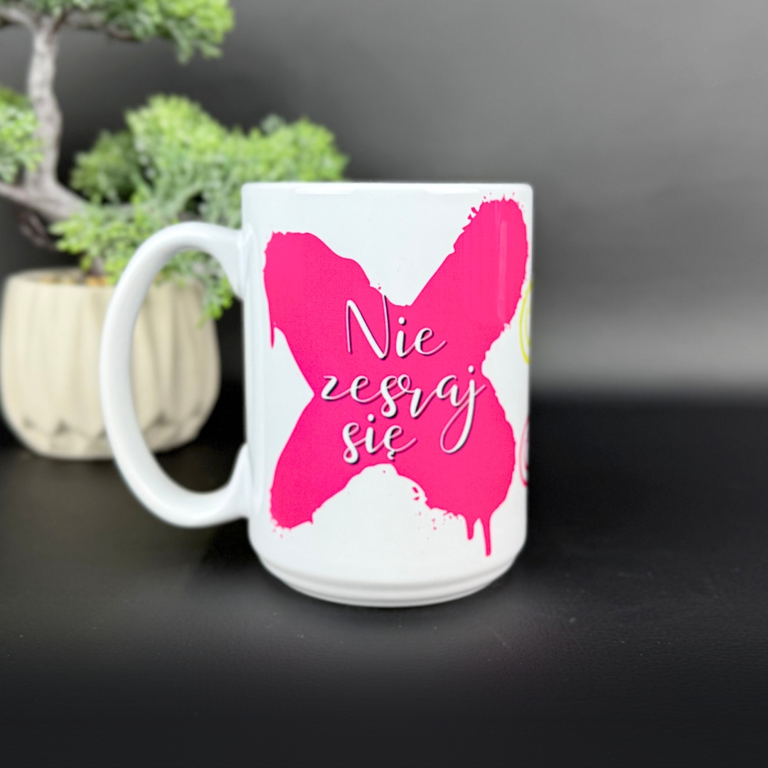 Kubek pojebie mnie zaraz! x Nie zesraj się żółto różowy