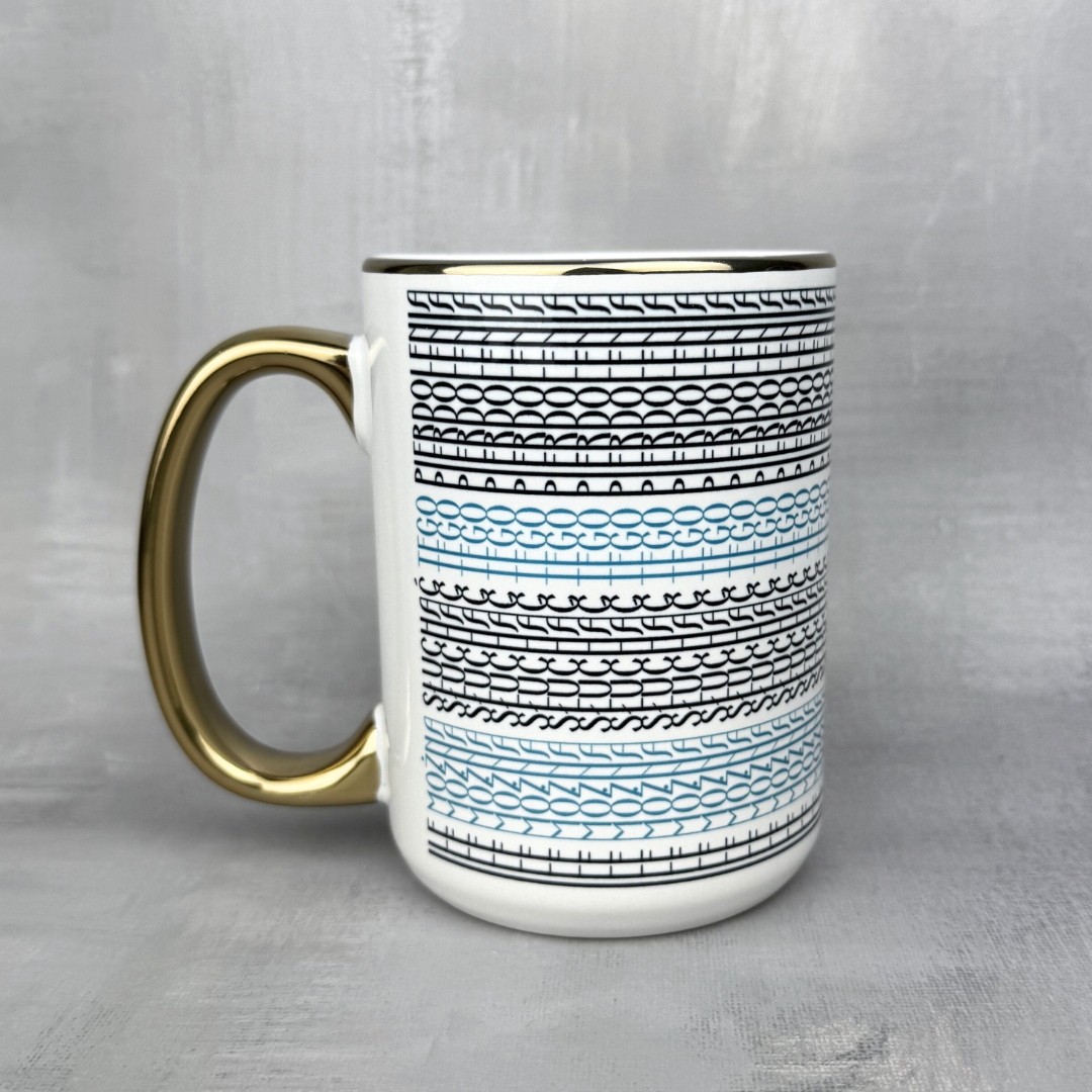 Kubek ile można słuchać tego pierdolenia (szlaczki) złoty