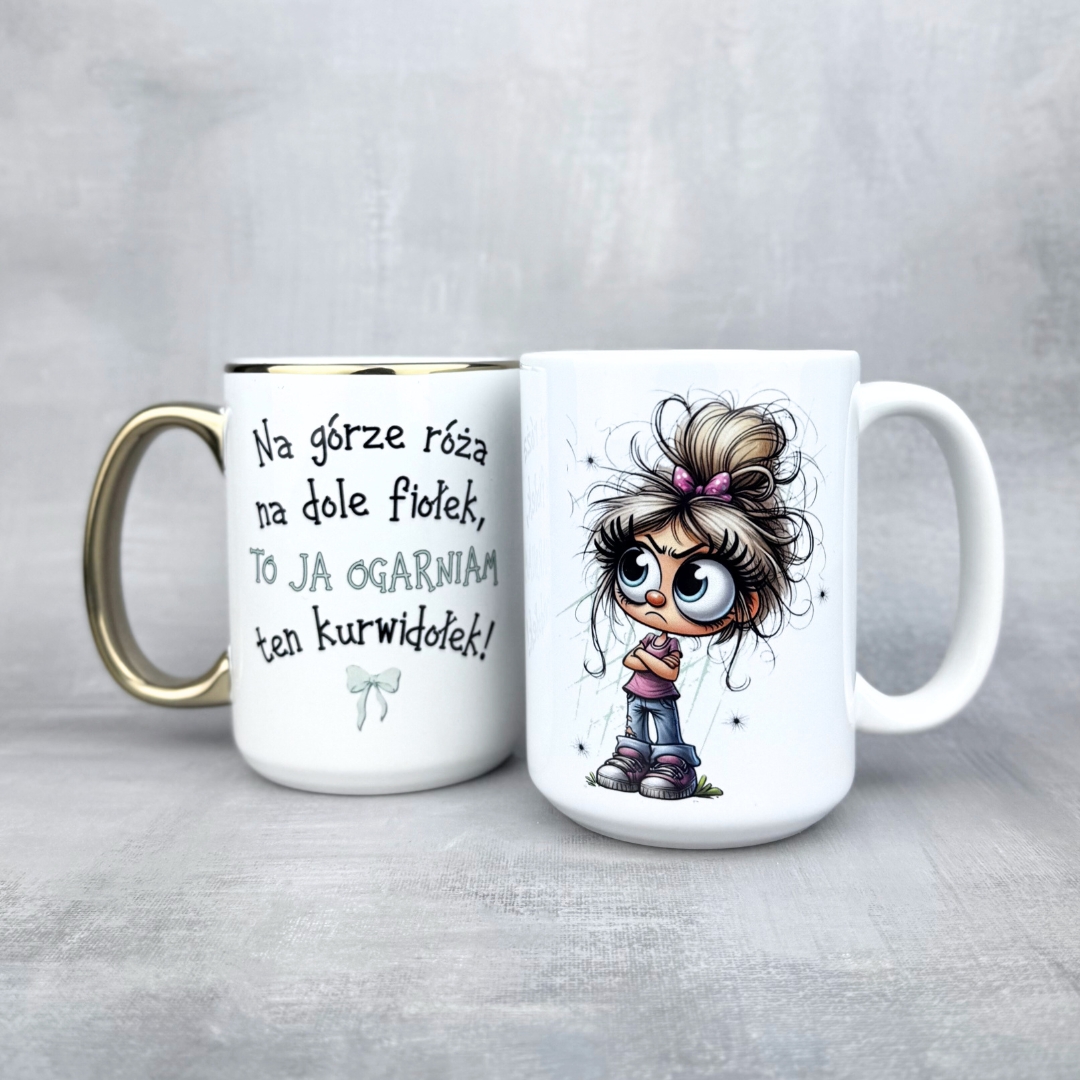 Kubek na górze róże na dole fiołek to ja ogarniam ten kurwidołek