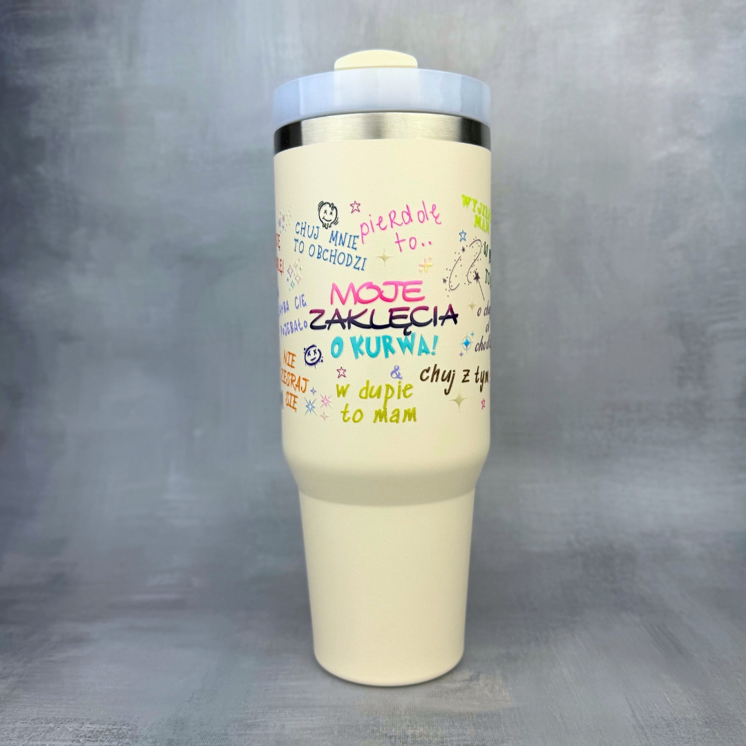 Kubek podróżny moje zaklęcia kolorowy, kremowy kubek 1200ml UV 3D