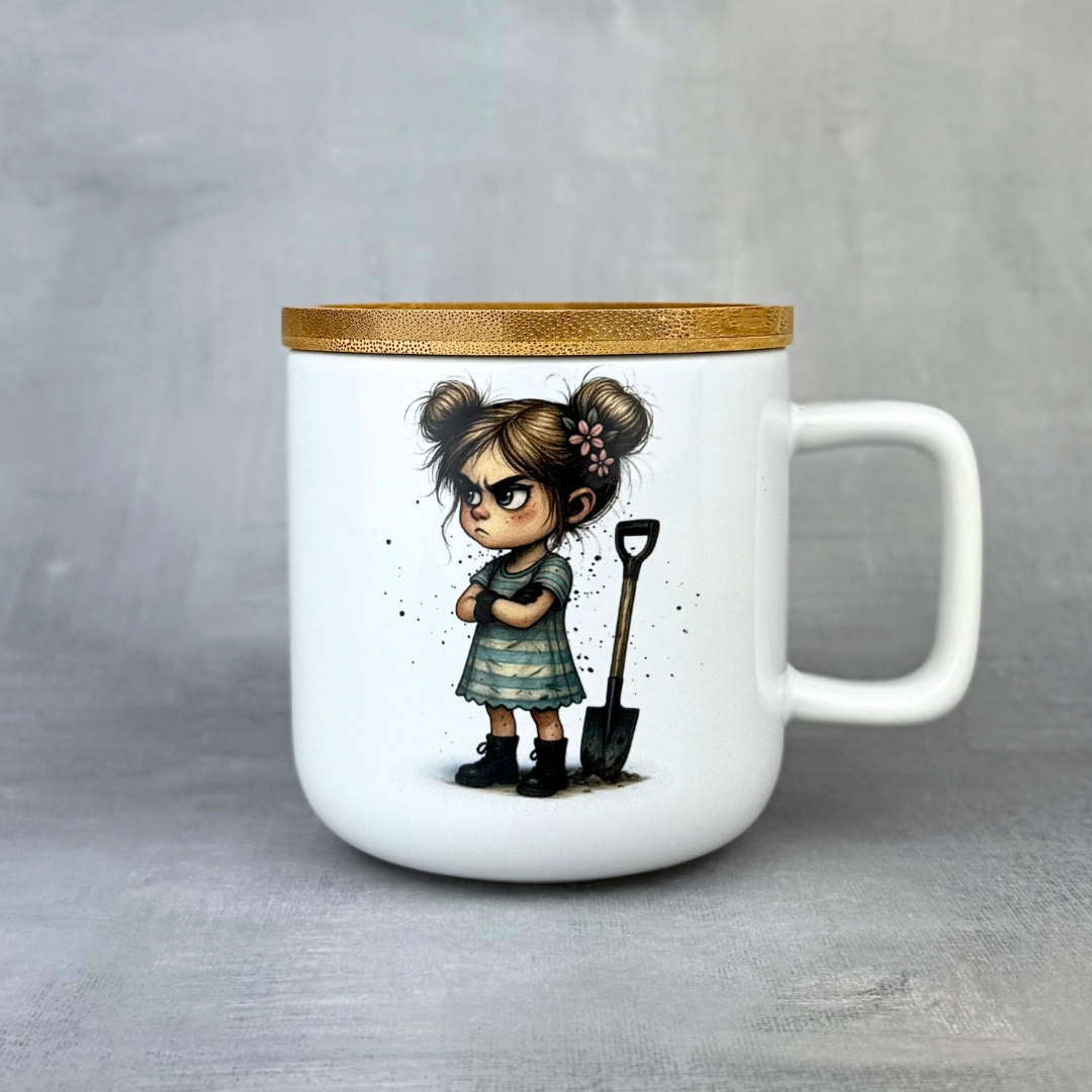 Kubek Alibi mała złośnica z bambusowym wieczkiem-podkładką