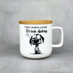 Kubek kurwa mać nie można z bambusowym wieczkiem-podkładką