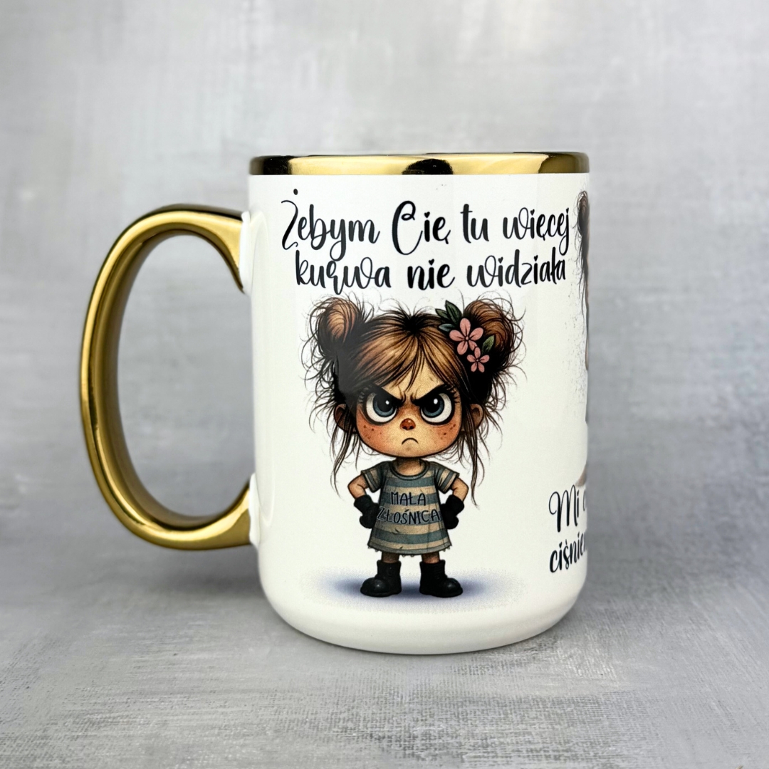 Kubek mała złośnica 3w1 450ml złoty dla niej