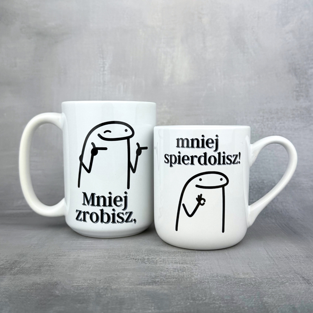 Kubek mniej zrobisz mniej spierdolisz biały