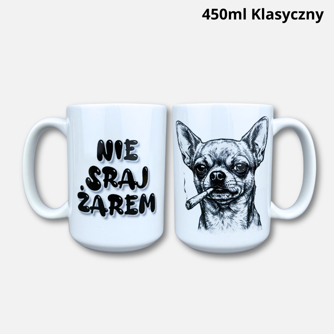 Kubek nie sraj żarem nowość 450ml klasyczny biały