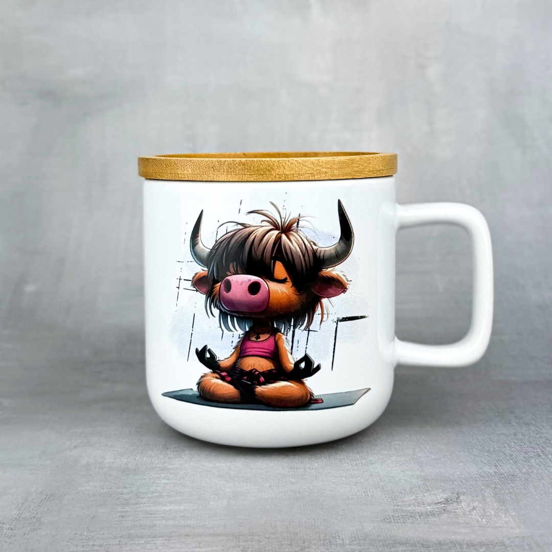 Kubek przestań zapierdalać z bambusowym wieczkiem-podkładką