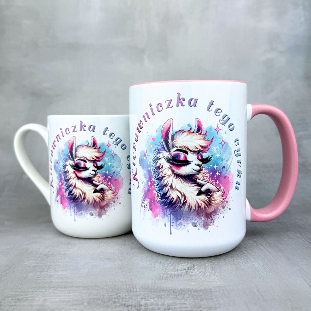 Kubek kierowniczka tego cyrku różowa lama