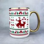 Kubek świąteczny jelenie szlaczki złoty