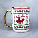 Kubek świąteczny jelenie szlaczki złoty jak ze swetra świątecznego