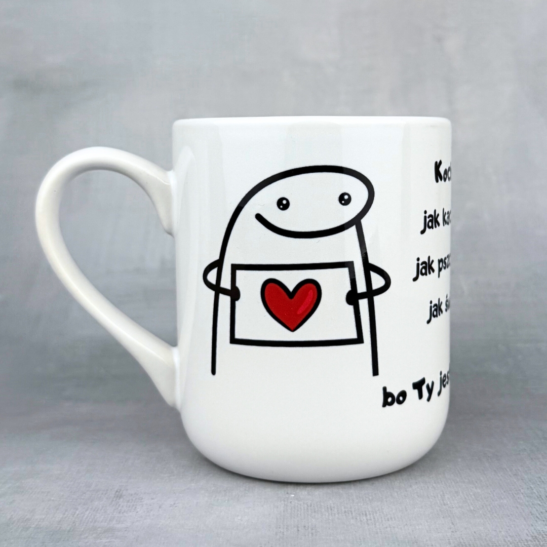 Kubek kocham cię jak kaczka wodę, bo ty jesteś debil mój biały nowy 330ml