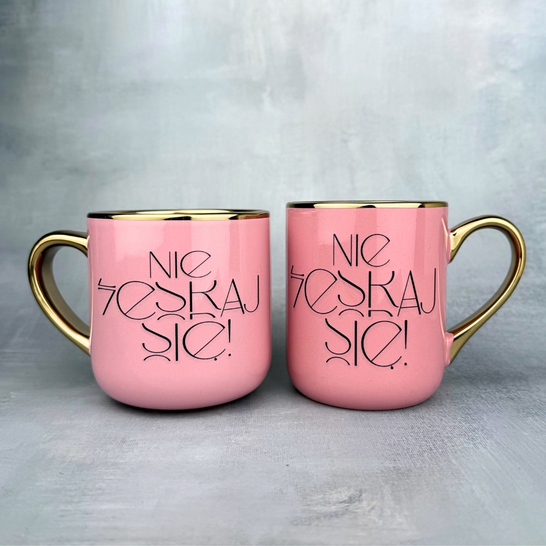 Kubek nie zesraj się (szyfr) elegant różowy złote ucho