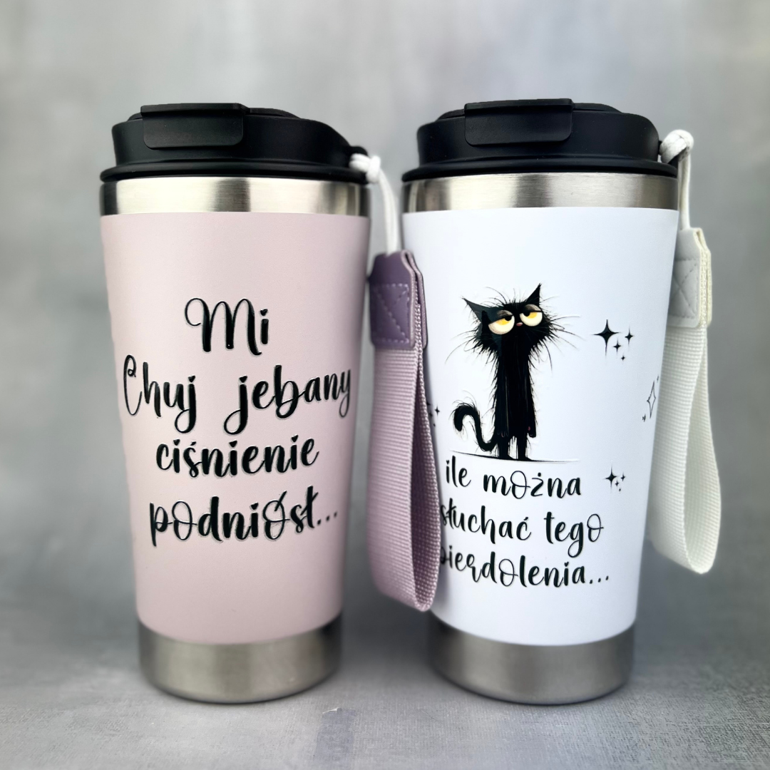 Kubek termiczny, liliowy i biały, 20godz utrzymanie ciepła