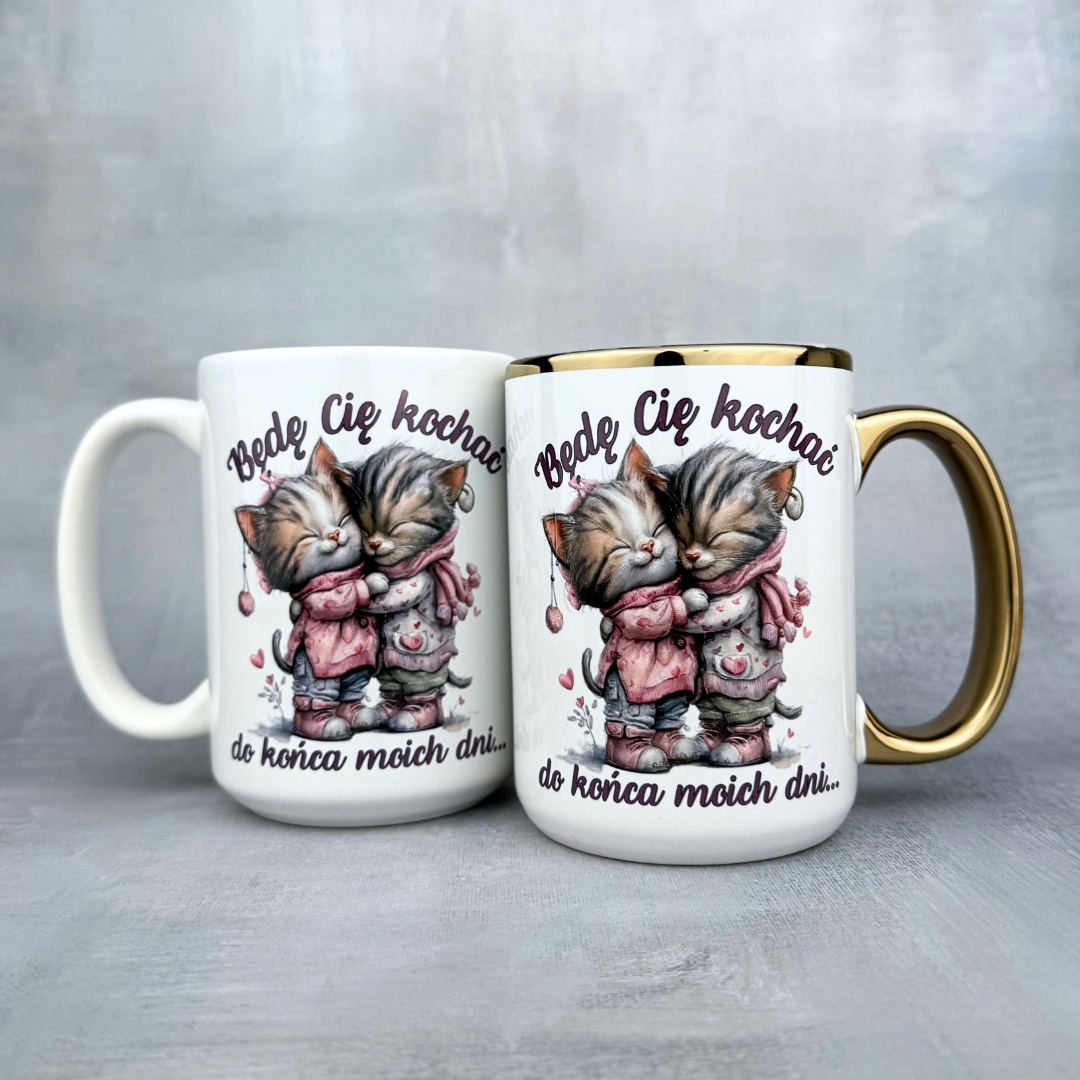 Kubek będę Cię kochać (kotki) złoty