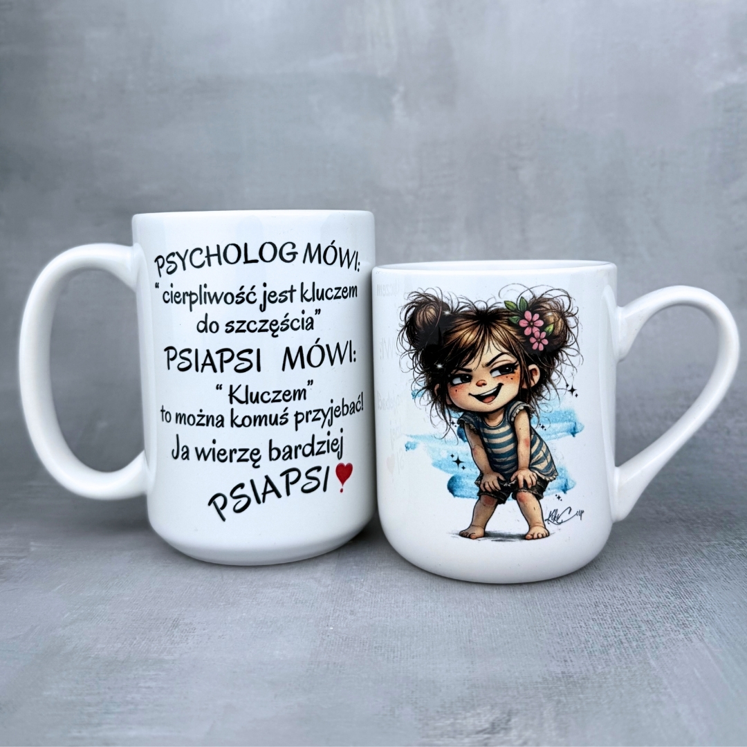 Kubek psycholog mówi mi (Mała Złośnica) 450ml Kubek psycholog mówi mi (Mała Złośnica) klasyczny biały