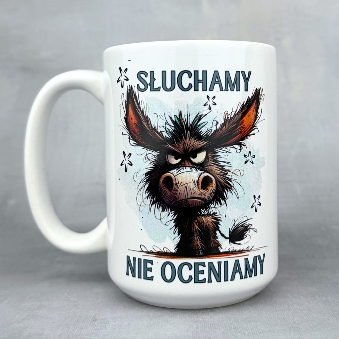 Kubek słuchamy nie oceniamy Z osiołkiem