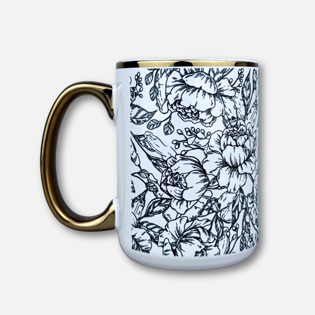 Kubek kwiaty i żołędzie złoty 450ml