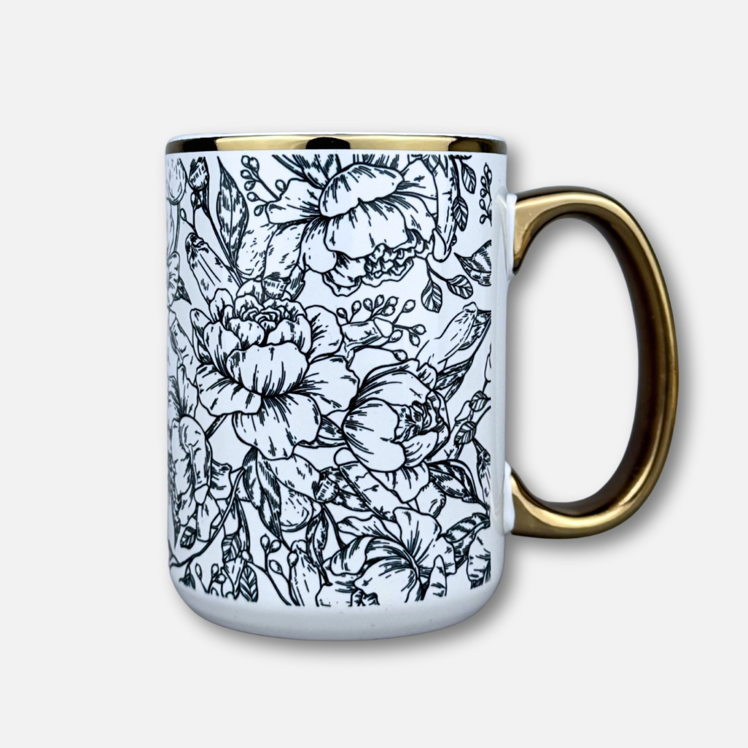 Kubek kwiaty i żołędzie złoty