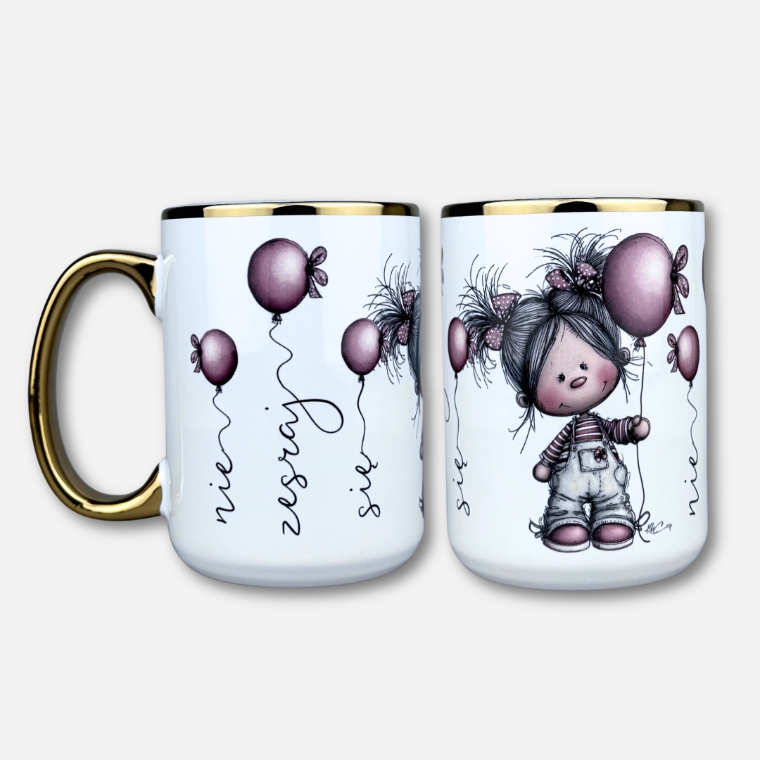 Kubek nie zesraj się (baloniki) klasyczny biały 450ml złote ucho