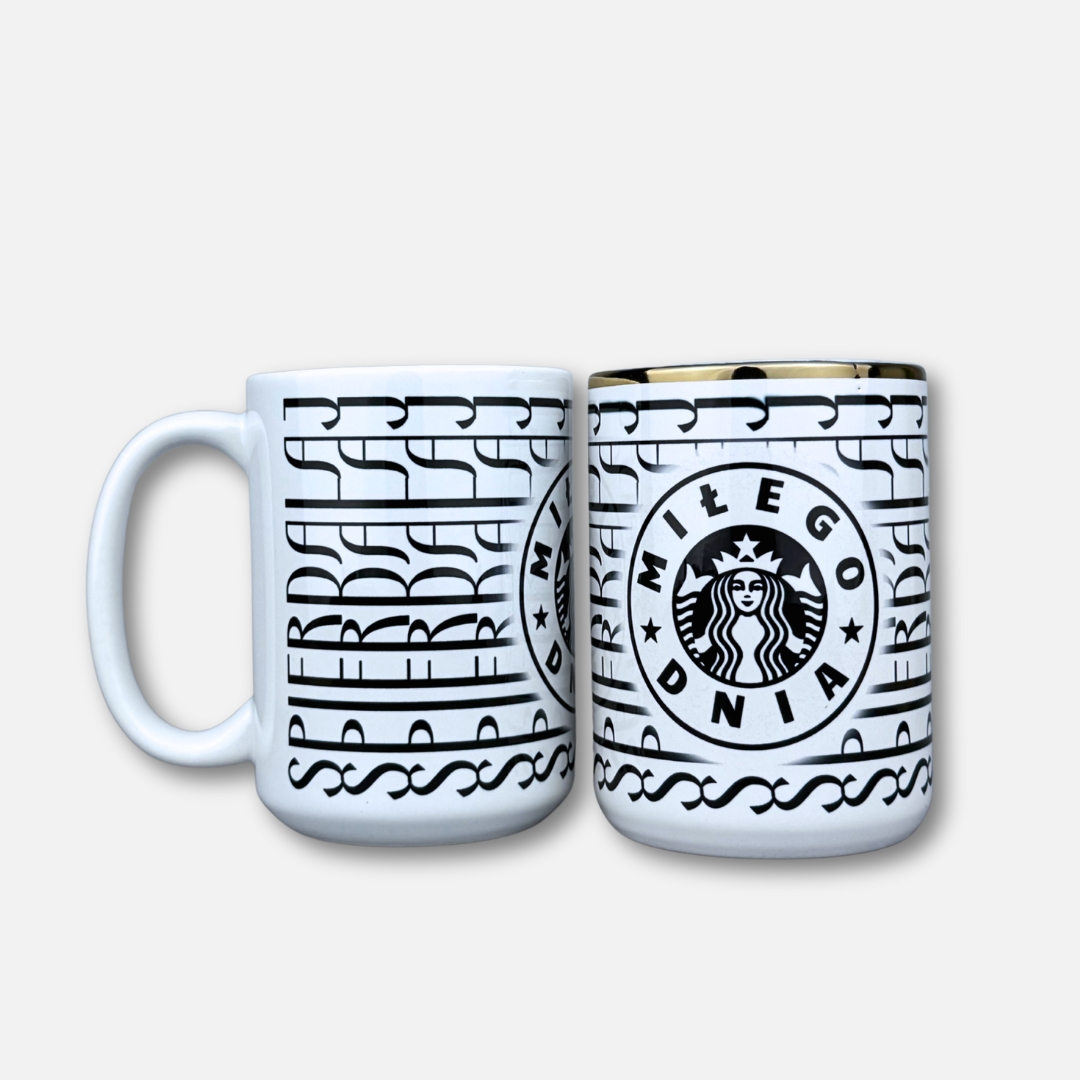 Kubek spierdalaj, miłego dnia (szlaczki) złoty