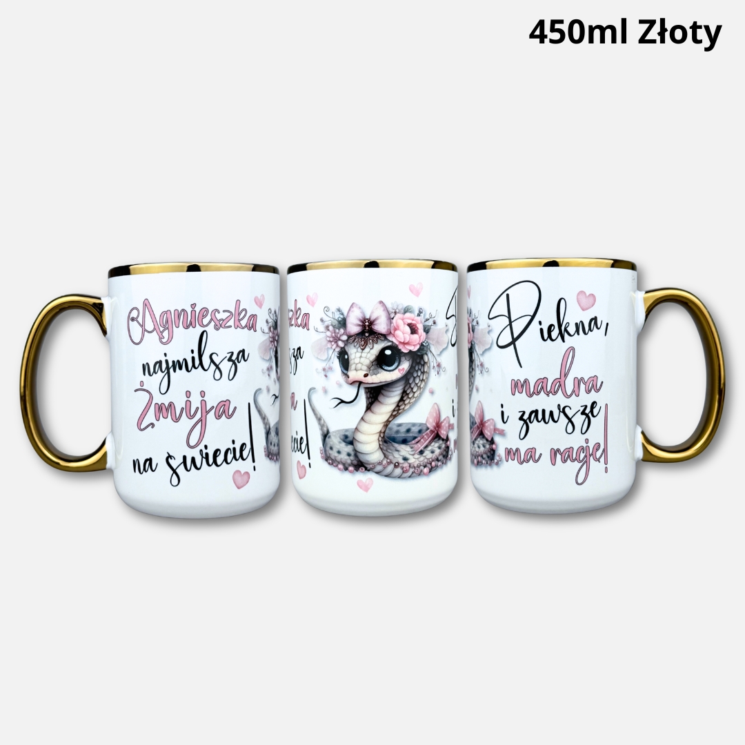 Kubek Agnieszka najmilsza żmija na świecie (personalizowany) Kubek Agnieszka najmilsza żmija na świecie (personalizowany) 450ml złoty