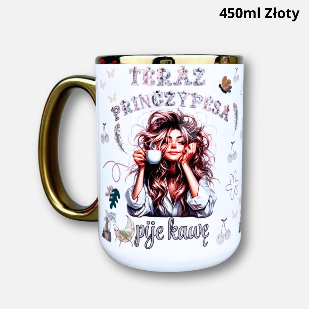 Kubek Princzypesa pije kawę 450ml złoty nowość