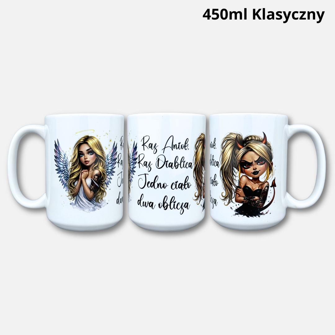 Kubek raz anioł raz diablica (blondynka) nowość 2026 Kubek raz anioł raz diablica (blondynka) nowość 450ml klasyczny