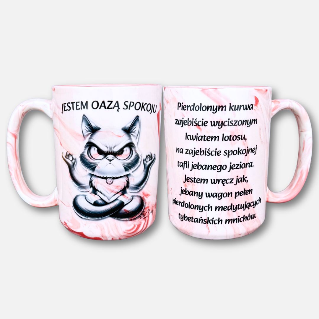 Kubek jestem oazą spokoju marmurkowy różowy