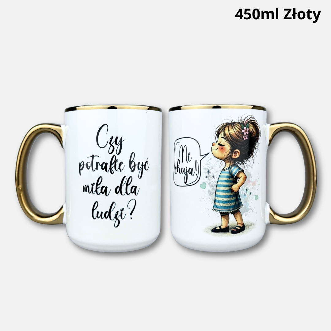 Kubek czy potrafię być miła dla ludzi (Mała Złośnica) 450ml złoty
