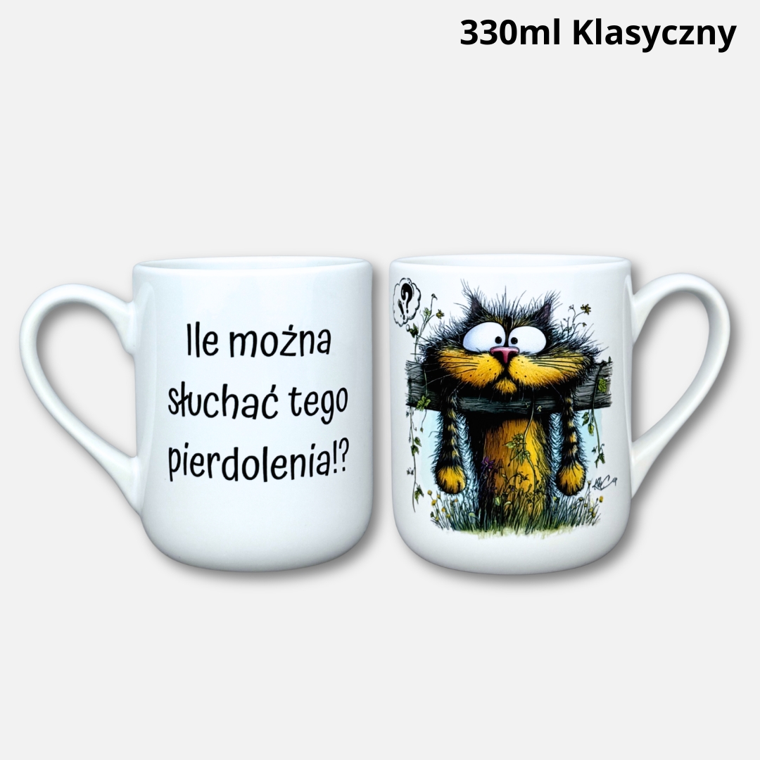 Kubek ile można słuchać tego pierdolenia (z kotem) 330ml klasyczny