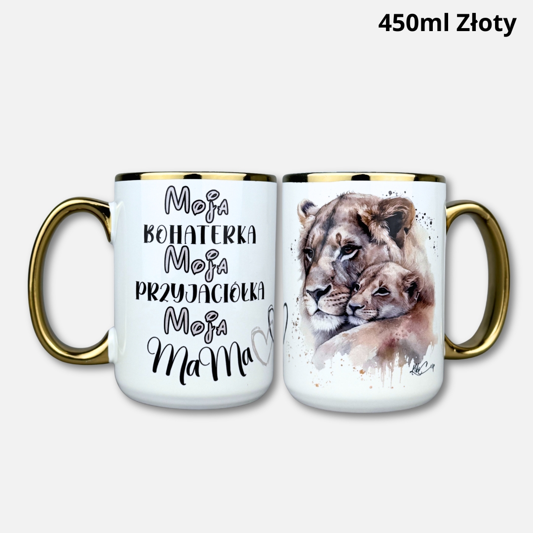 Kubek Moja Mama (lwica) nowość 450ml złoty