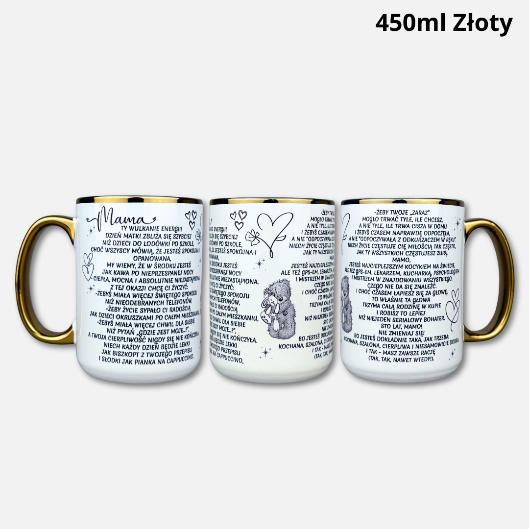 Kubek z życzeniami dla mamy (prezent) 450ml złoty