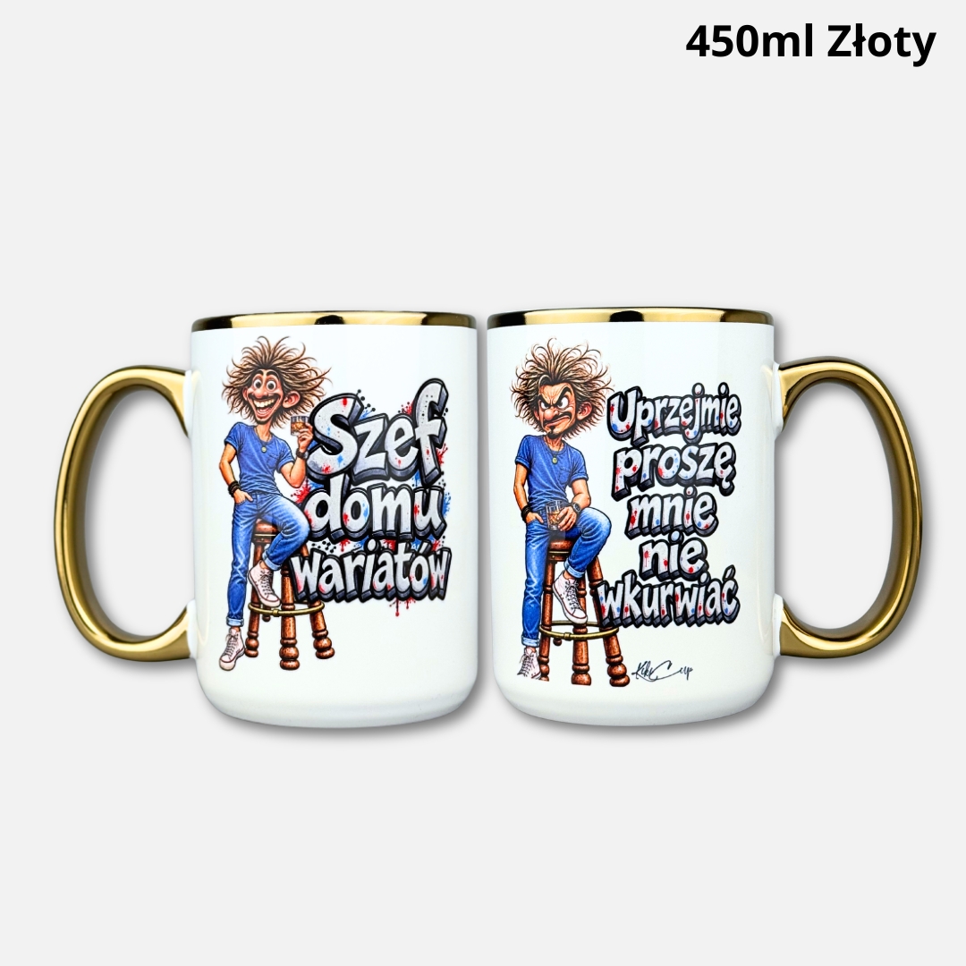 Kubek szef domu wariatów Kubek szef domu wariatów 450ml złoty