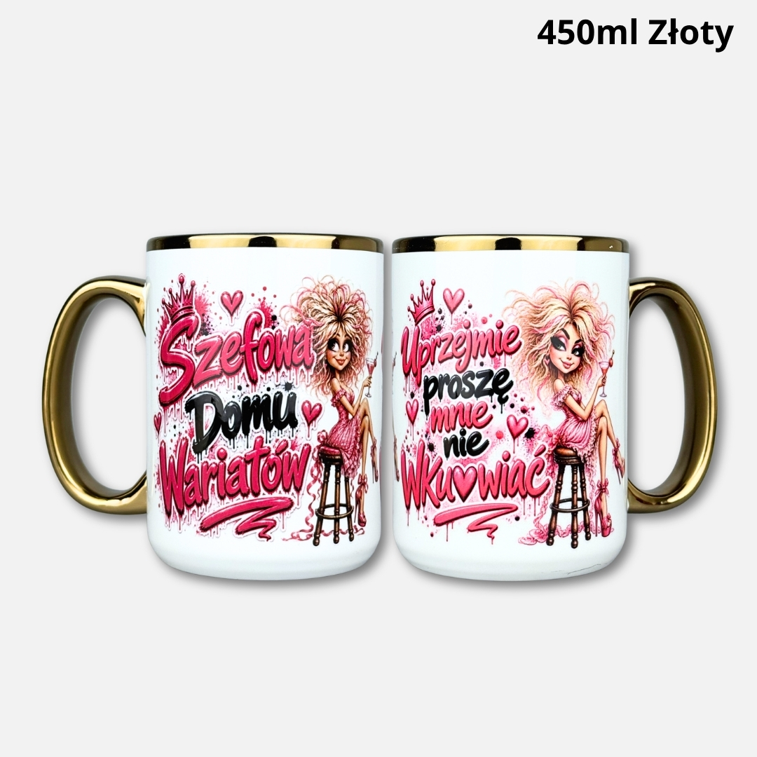 Kubek szefowa domu wariatów (z cenzurą) Kubek szefowa domu wariatów (z cenzurą) 450ml złoty