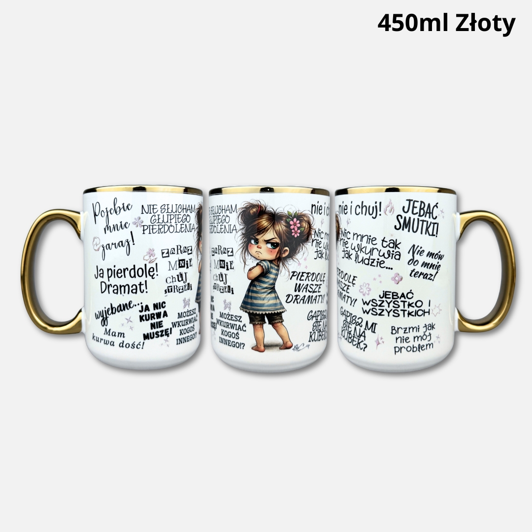 Chamski kubek (Mała Złośnica) nowość złoty uchwyt Chamski kubek (Mała Złośnica) nowość 450ml złoty rant i ucho
