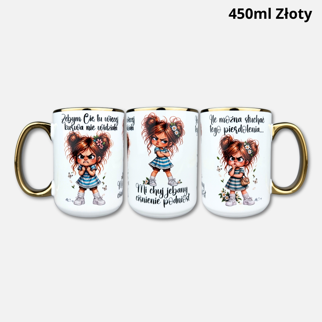 Kubek Mała Złośnica 3w1 (nowość) złoty Kubek Mała Złośnica 3w1 (nowość) 450ml złote ucho i rant