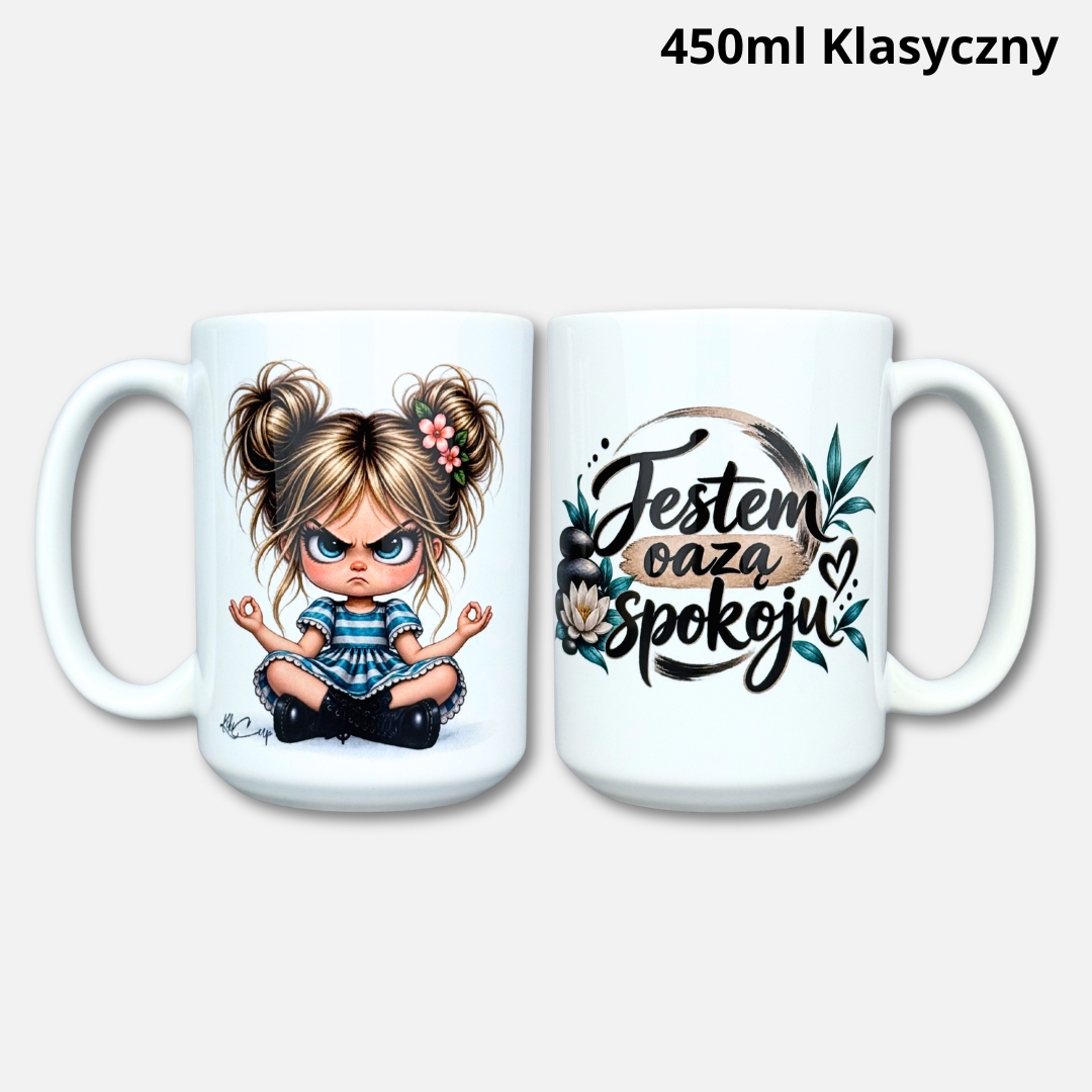Kubek jestem oazą spokoju (Mała Złośnica) złoty Kubek jestem oazą spokoju (Mała Złośnica) 450ml klasyczny