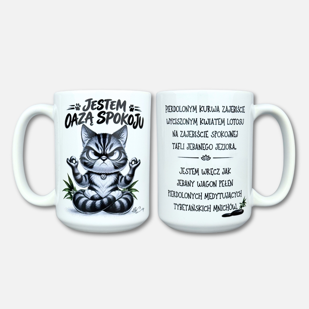 Kubek jestem oazą spokoju (z kotem nowość) klasyczny biały