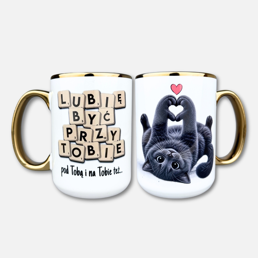 Kubek lubię być przy tobie (z kotem) złote ucho i rant