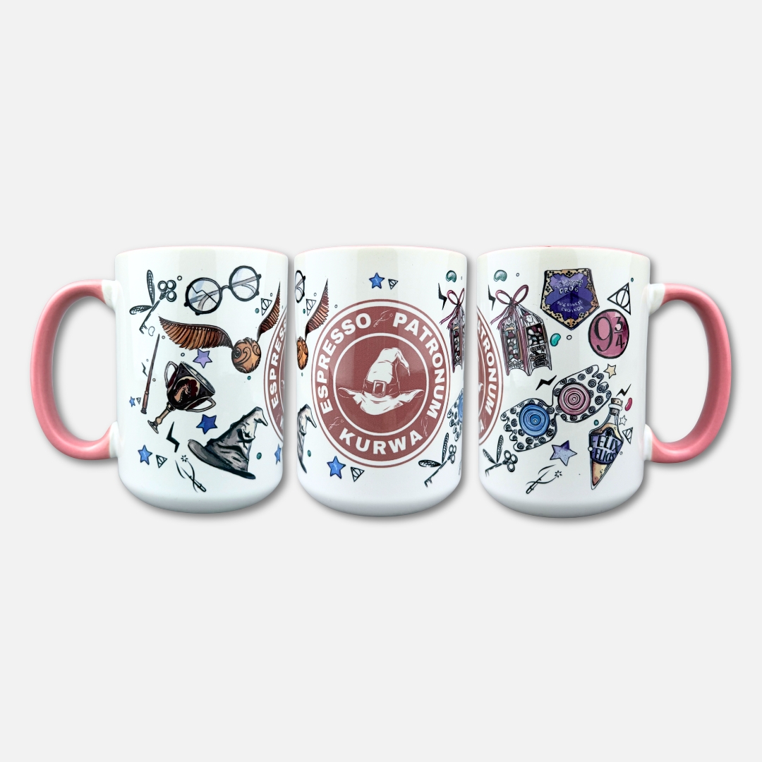 Kubek Espresso patronum kurwa (kolor) 450ml różowe ucho nowość