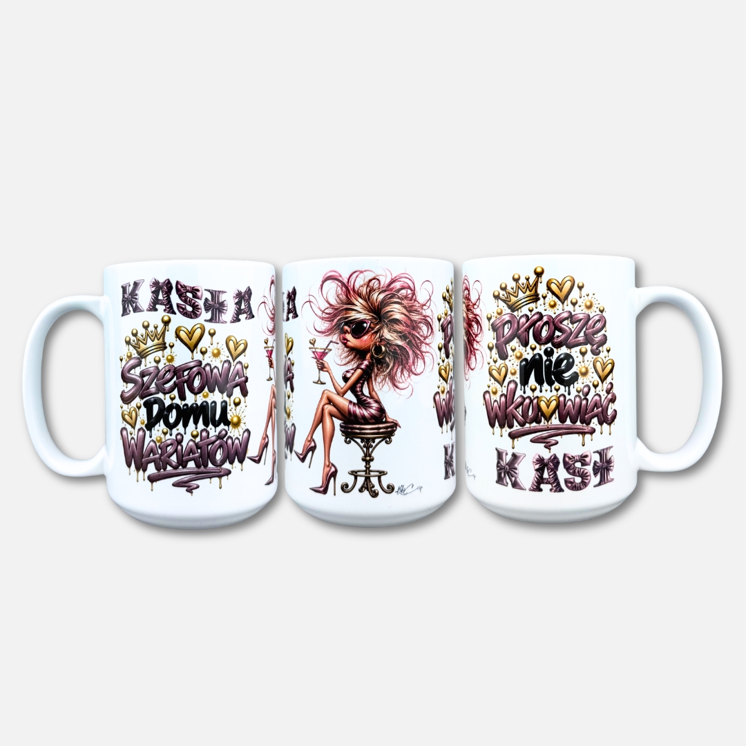 Kubek szefowa X proszę nie wkurwiać Kasi (personalizowany) klasyczna biel